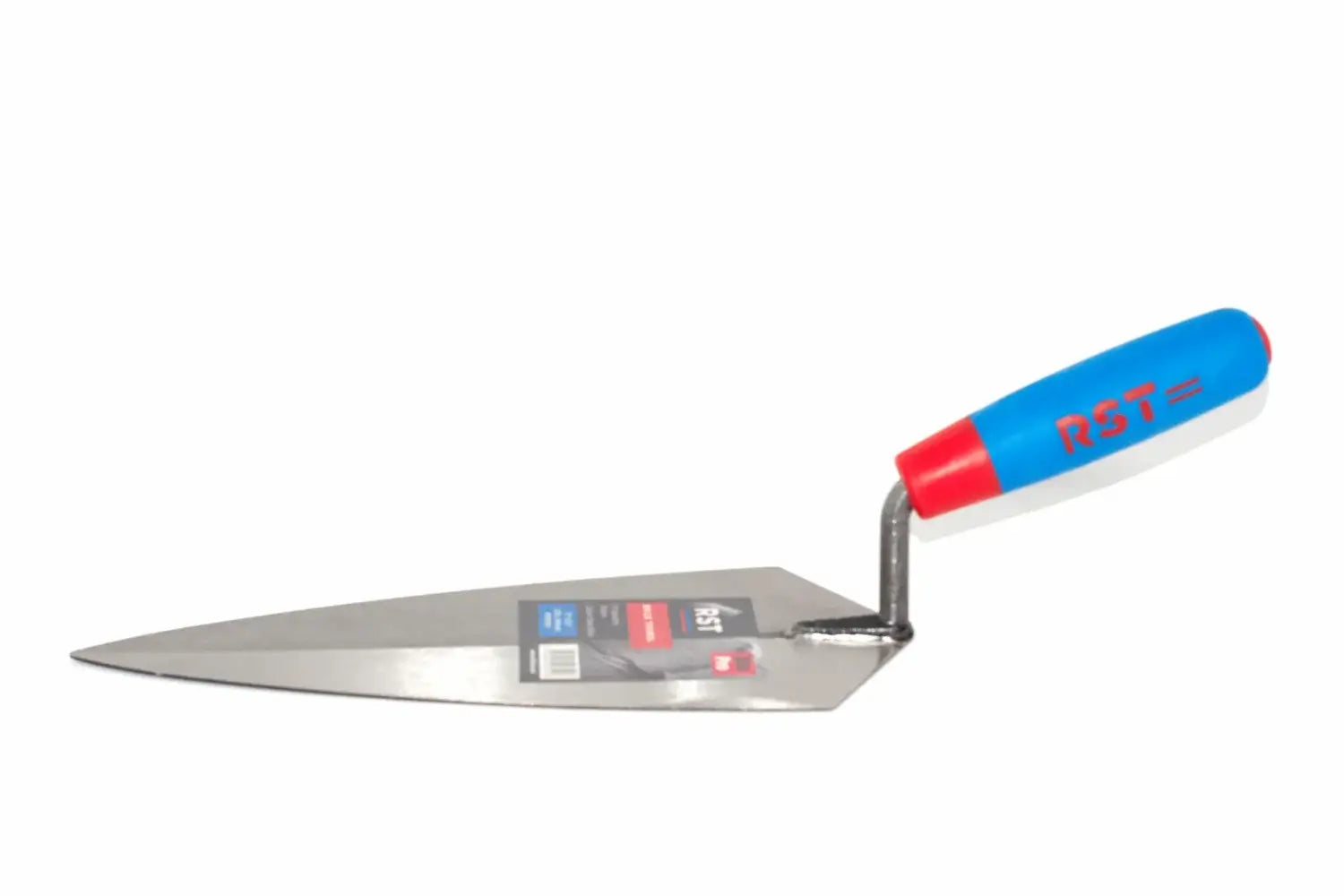 RST 11" brick trowel philadelphia pattern trowel with a blue and red plastic handle, shown against a plain white background.