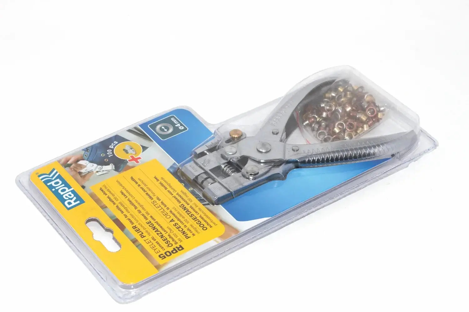 Rapid Eyelet Pliers with 100 4mm Eyelets by Cherry Tree Tools, ergonomic handles, blue tool case
