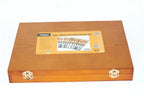 Rolson 12pc Wood Carving Chisel Set packaging displayed on a wooden case with a label on top.