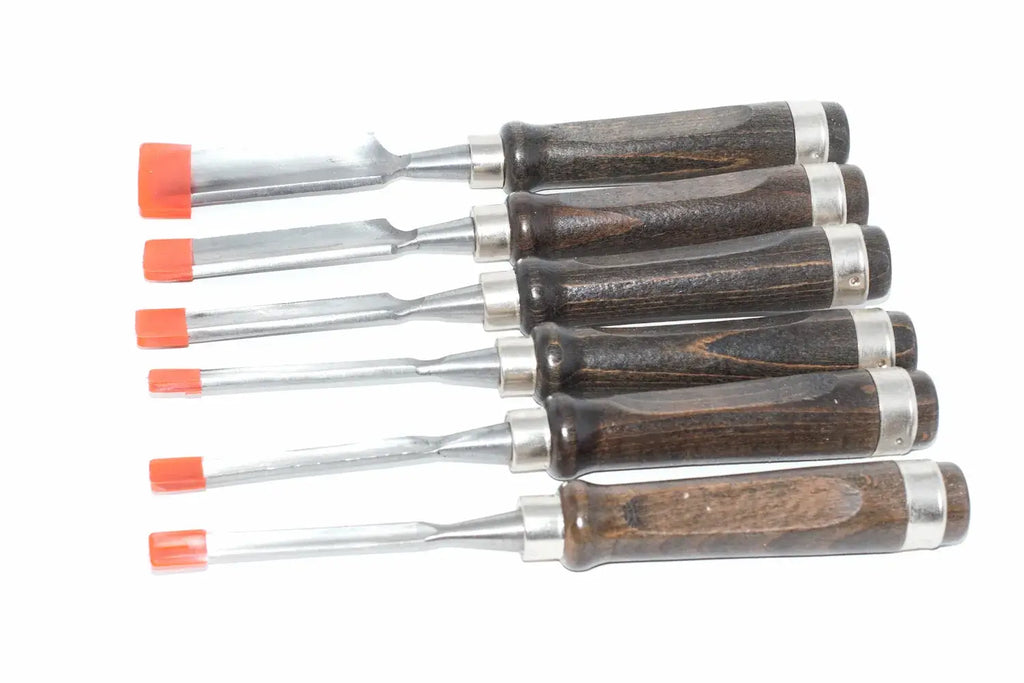 Rolson 6pc Wood Carving Gouge Chisel Set by Cherry Tree Tools with chrome vanadium steel blades and walnut handles