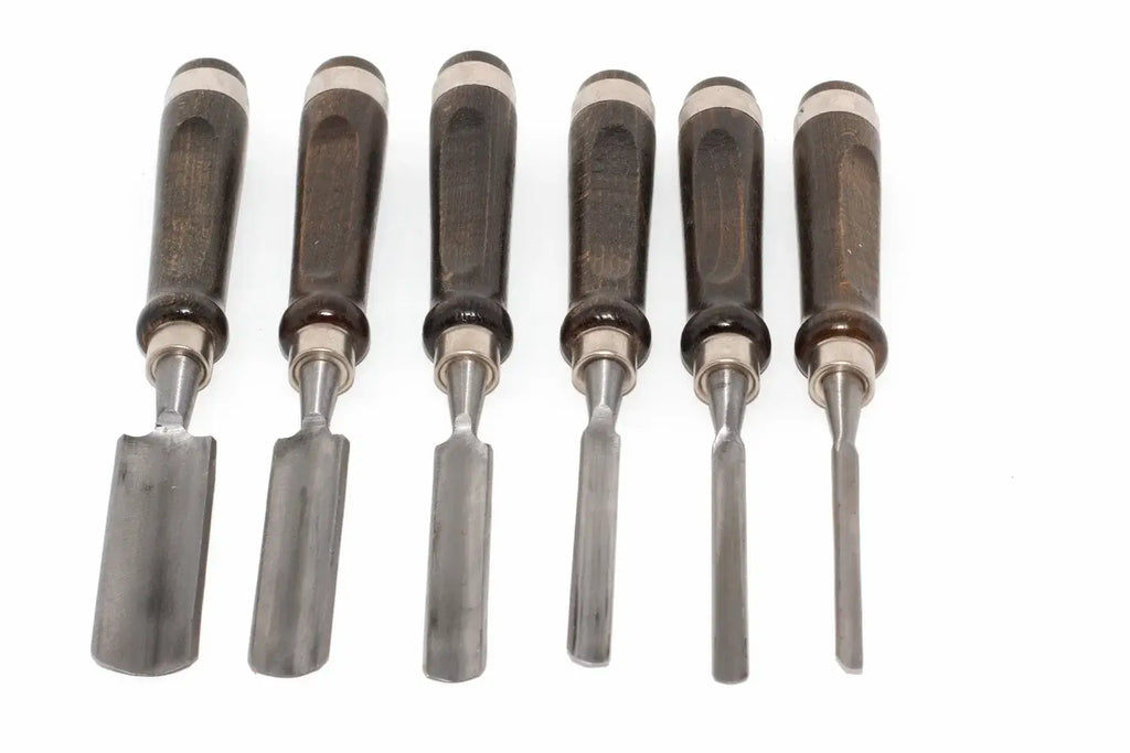 Rolson 6pc Wood Carving Gouge Chisel Set by Cherry Tree Tools with chrome vanadium steel blades and black walnut handles
