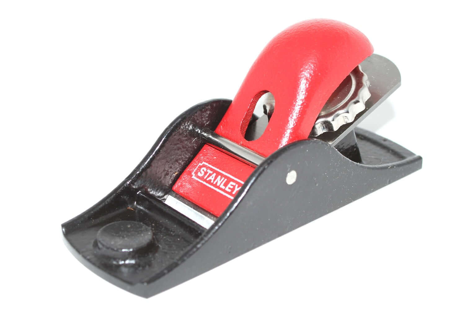Stanley No 102 Low Angle Block Plane with red handle and black base for precision woodworking.