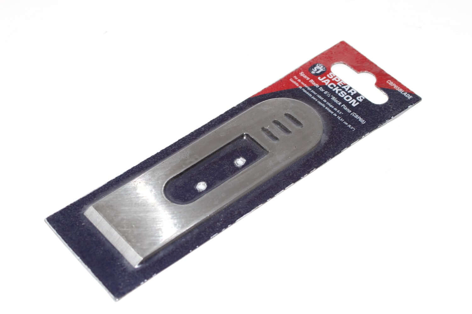 Spear & Jackson block plane Blade For Block Plane CBP65 displayed on packaging.