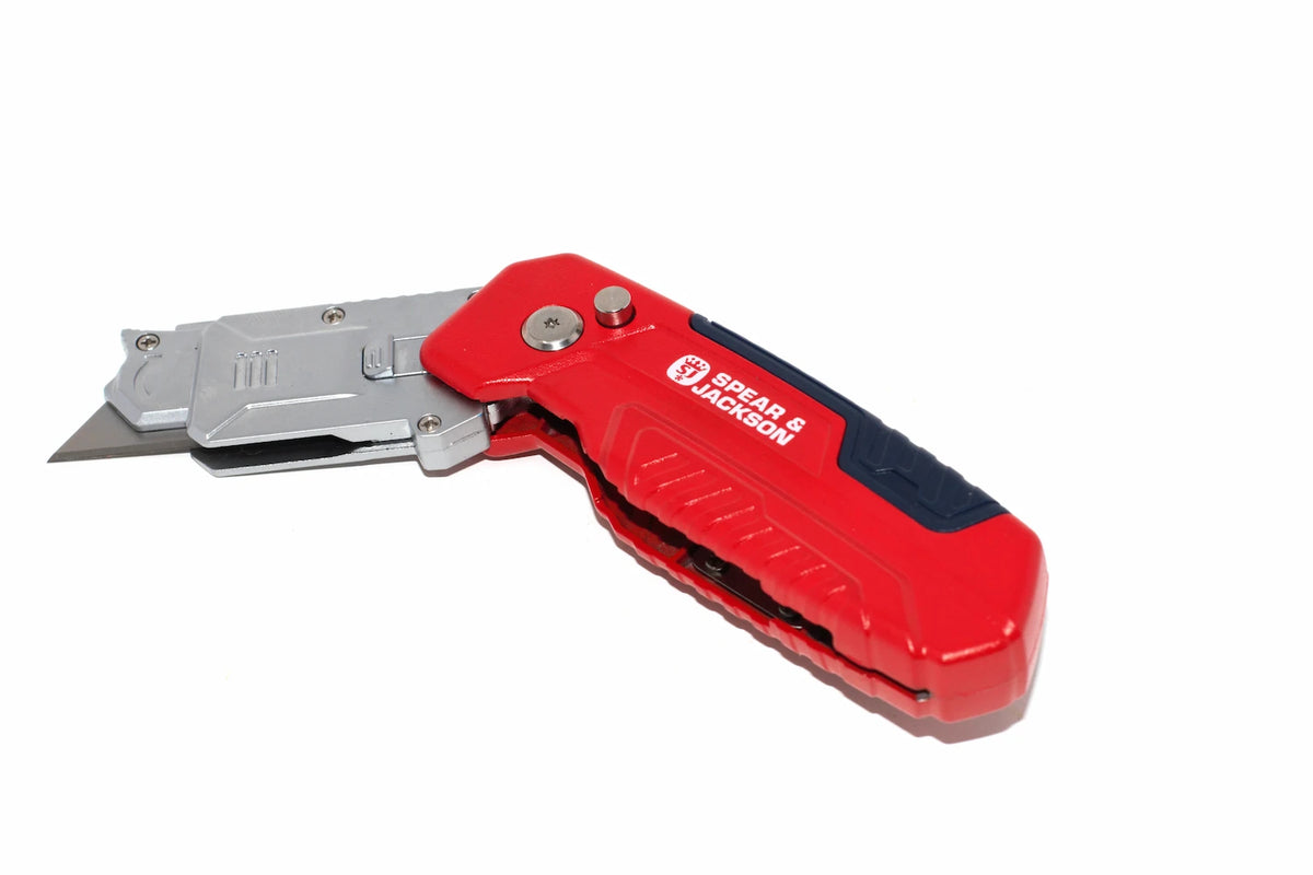 Spear & Jackson Trimming Knife & Scraper, a red and silver tool from Cherry Tree Tools with durable all metal body.