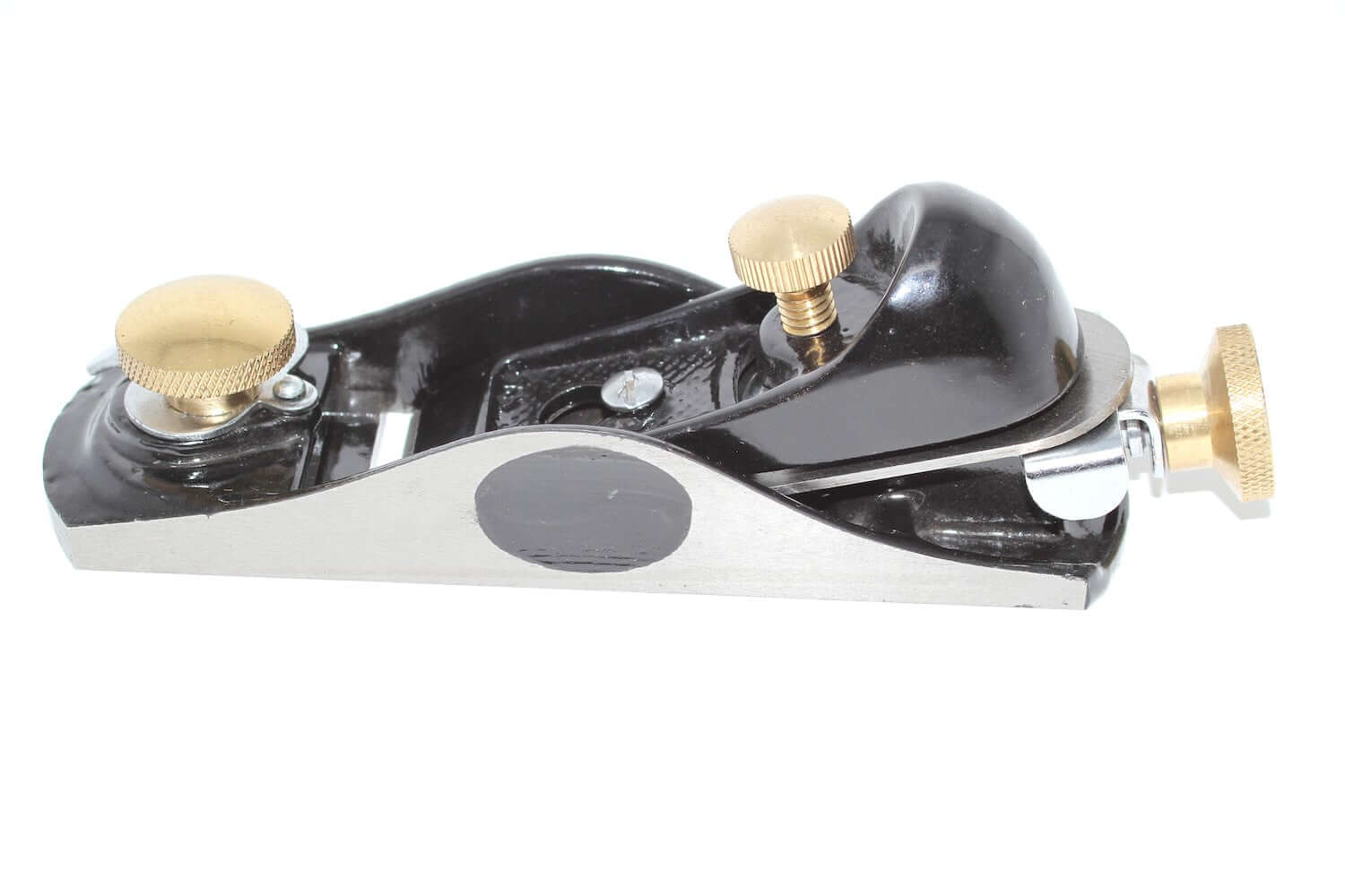 Spear & Jackson Block Plane  6 1/2 with brass knobs side view for woodworking precision.