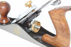 Spear & Jackson No 3 Smoothing Plane showing brass knurled screw and wooden handle details.