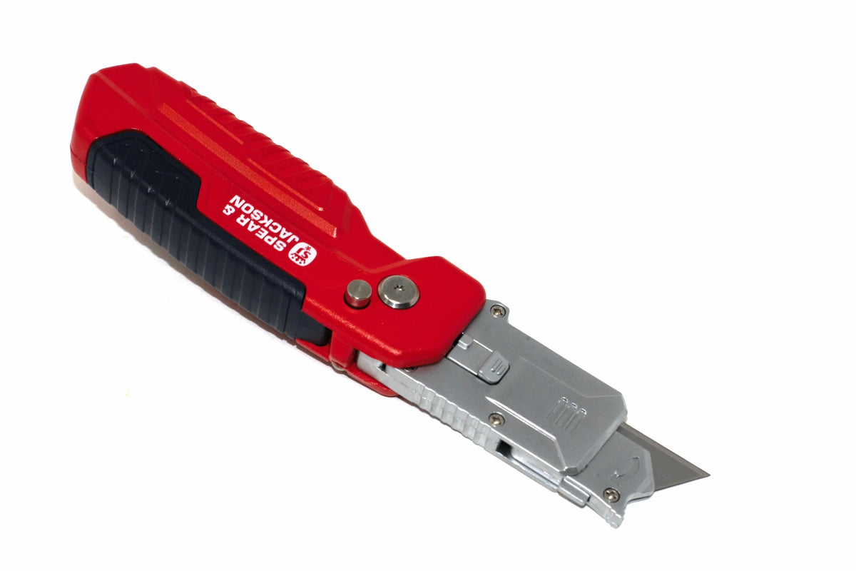 Spear & Jackson trimming knife & scraper from Cherry Tree Tools, red and silver with durable all metal body.