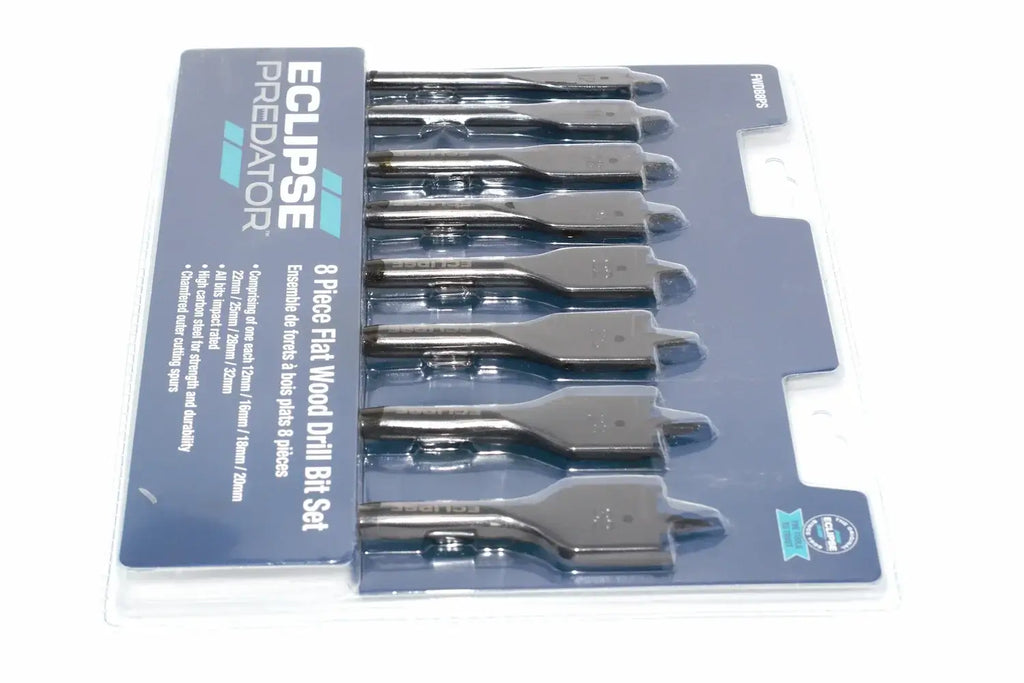 Eclipse Professional 8pc Drill Bit Set by Cherry Tree Tools, steel flat bits in a plastic case