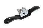 Spear & Jackson Flat Spokeshave with a polished silver metal cutter retainer and depth of cut screws