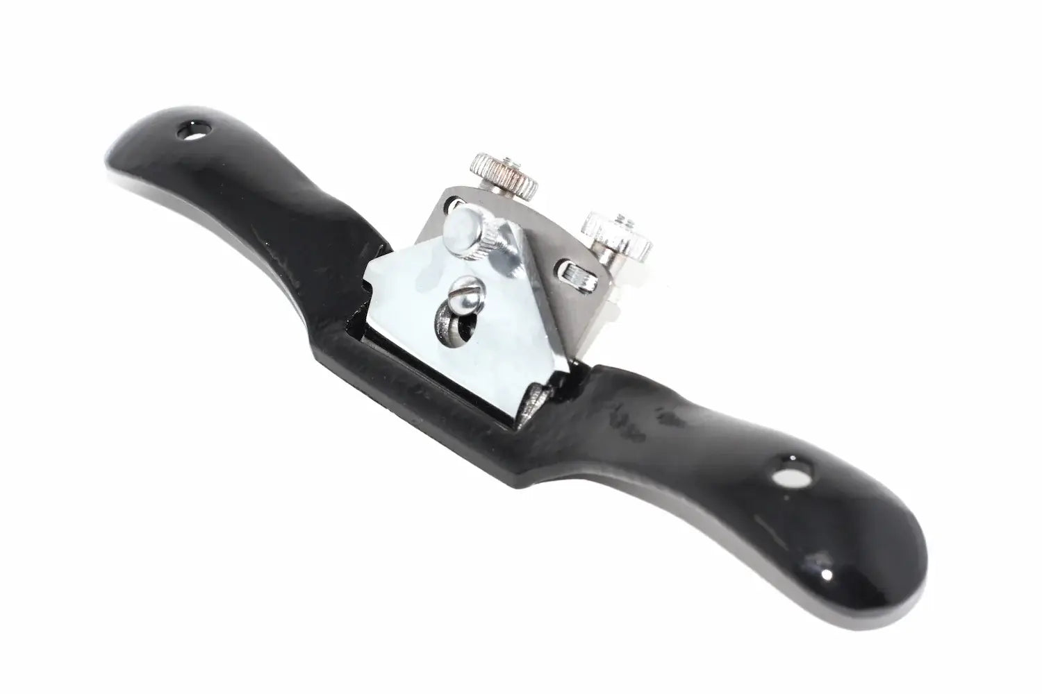 Spear & Jackson Flat Spokeshave with silver polished front plate and silver knurled blade retention screw