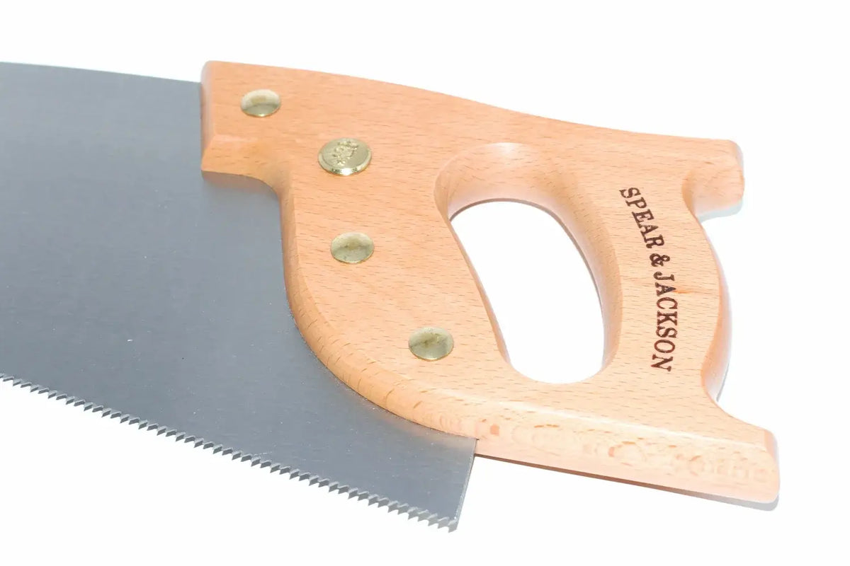 Spear & Jackson 22" skew back hand saw by Cherry Tree Tools with wooden handle and high carbon steel blade