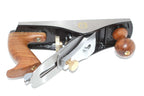 Spear & Jackson No 4 Smoothing Plane shown from the side, featuring wooden handles and precision blade for woodworking.