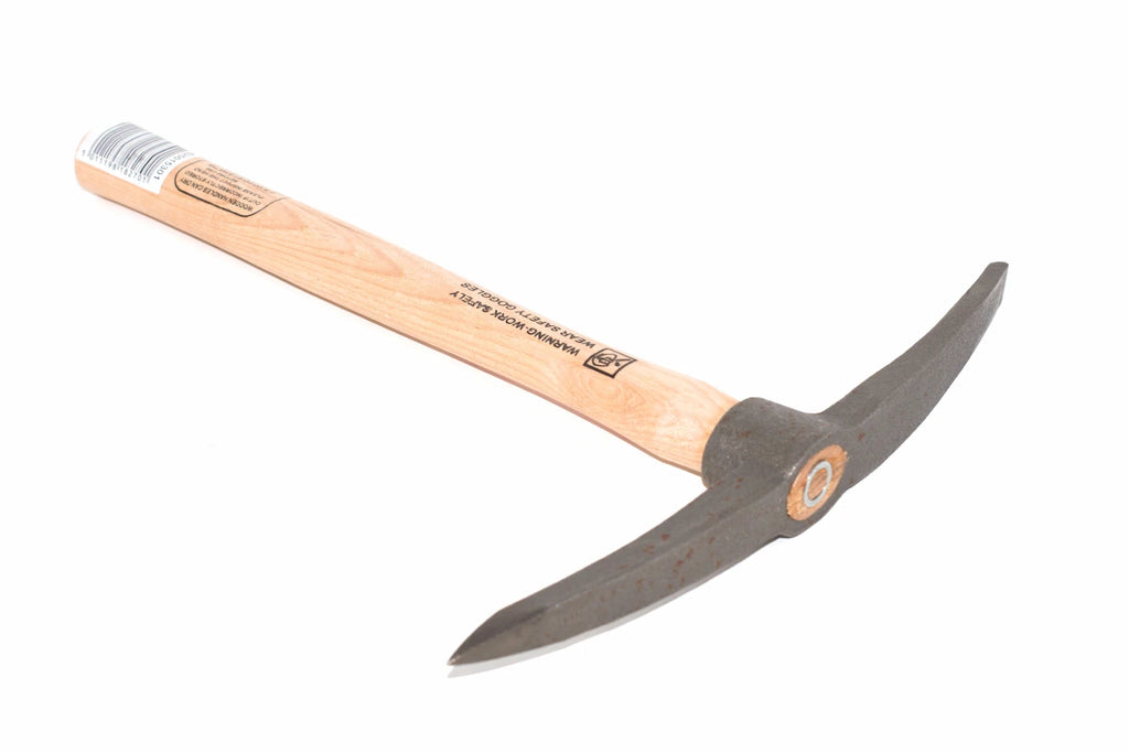 spear & Jackson pick & chisel hammer with a light natural wood handle and a dark grey steel head, shown on a plain white background.