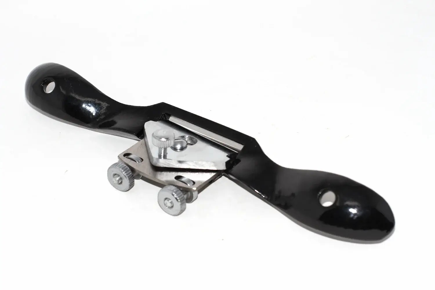 Spear & Jackson Round Spokeshave hand tool with black ergonomic handles and adjustable carbon steel blade.