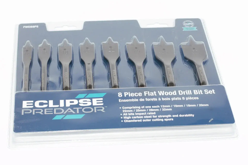 Eclipse Professional 8pc Drill Bit Set by Cherry Tree Tools, steel flat bits for cleaner holes