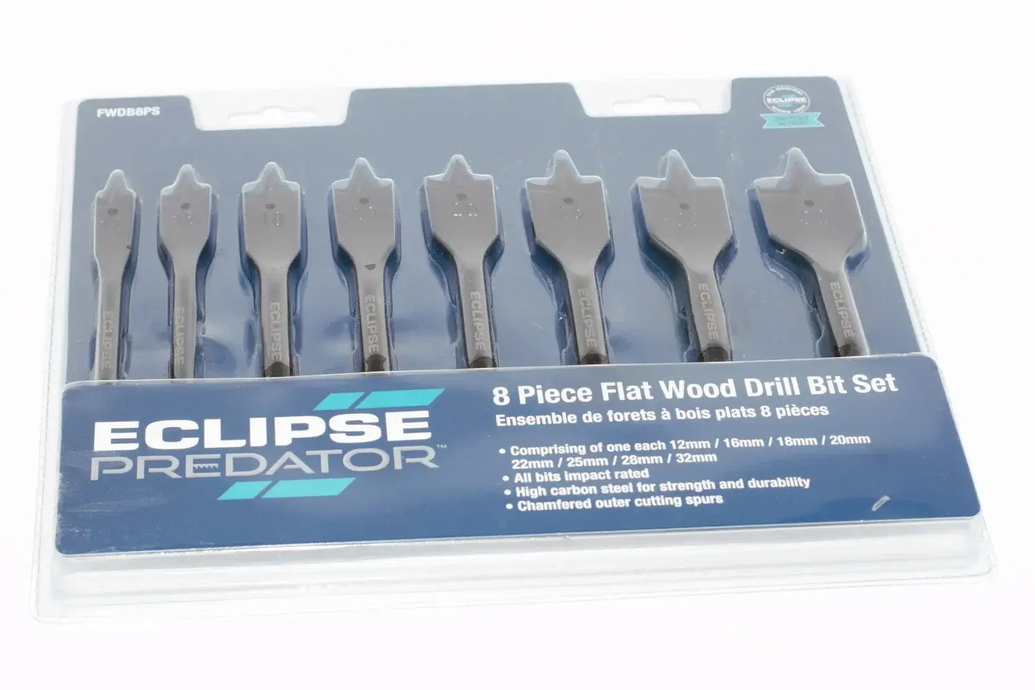 Eclipse Professional 8pc Drill Bit Set by Cherry Tree Tools, steel flat bits for cleaner holes