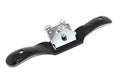 Spear & Jackson Flat Spokeshave with black ergonomic handles and a silver metal blade and mounting plate