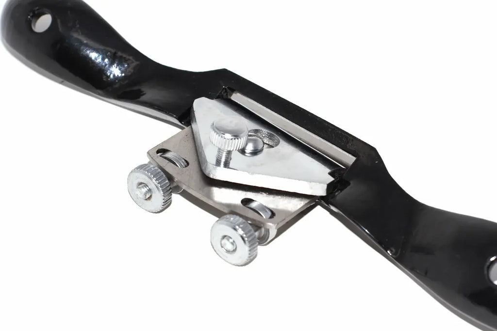 Close-up view of the Spear & Jackson Round Spokeshave showing the adjustable carbon steel blade and ergonomic handle.