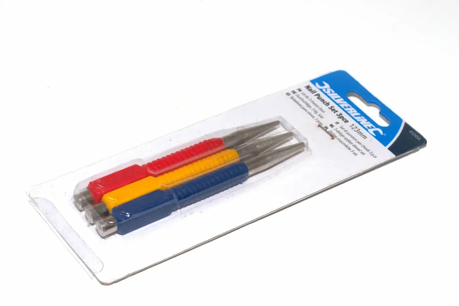 Silverline 3pc Nail Punch Set by Cherry Tree Tools with square colour coded polypropylene jackets