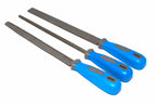 Silverline 3pc Rasp Set woodworking Tools by Cherry Tree Tools with blue soft grip handles and hardened steel blades