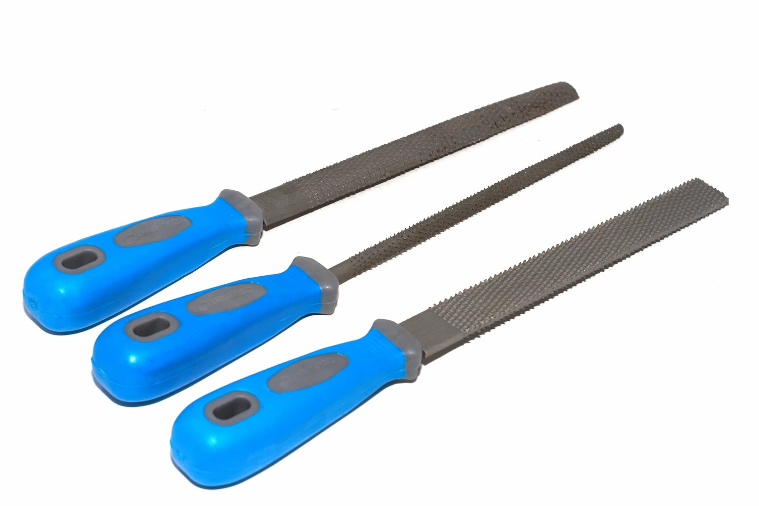 Silverline 3pc Rasp Set by Cherry Tree Tools, blue and grey rasp set with polypropylene soft grip handles
