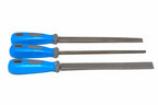 Silverline 3pc Rasp Set by Cherry Tree Tools with blue polypropylene soft grip handles, hardened steel blades