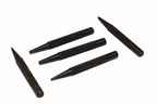 Silverline 5pc nail punch set Five black textured metal nail punches arranged diagonally on a plain white background.