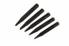 Silverline 5pc nail punch set Five black metal punch tools with knurled textured handles, arranged diagonally on a plain white background.