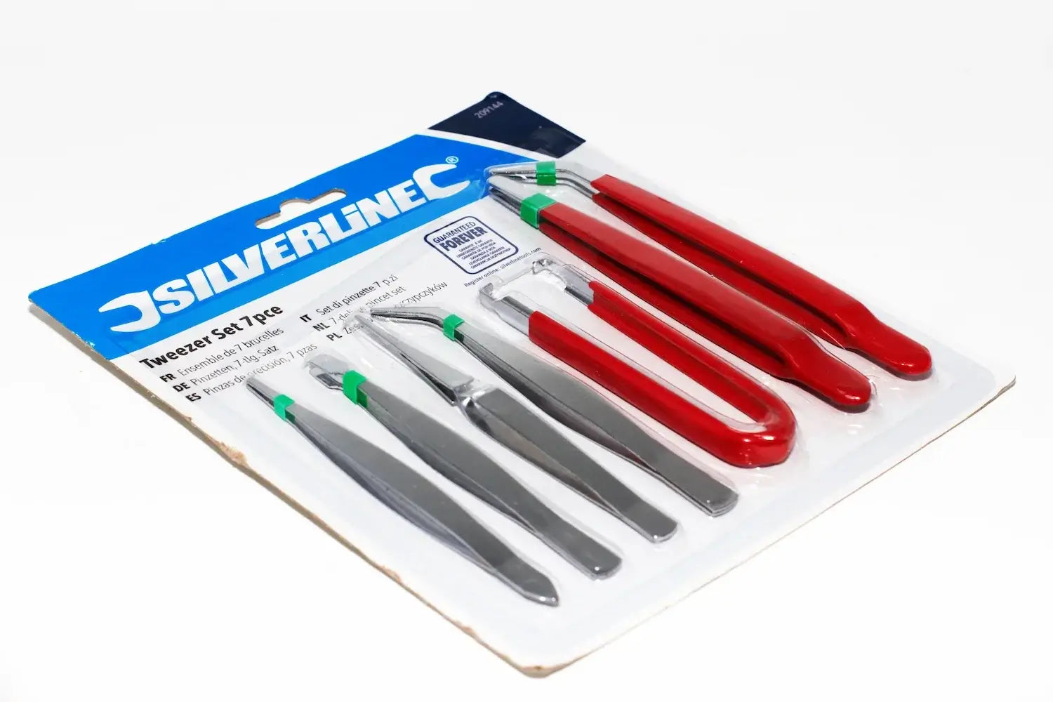 Silverline 7pc Craft Tweezers Set detail work by Cherry Tree Tools, stainless steel with angled serrated tips