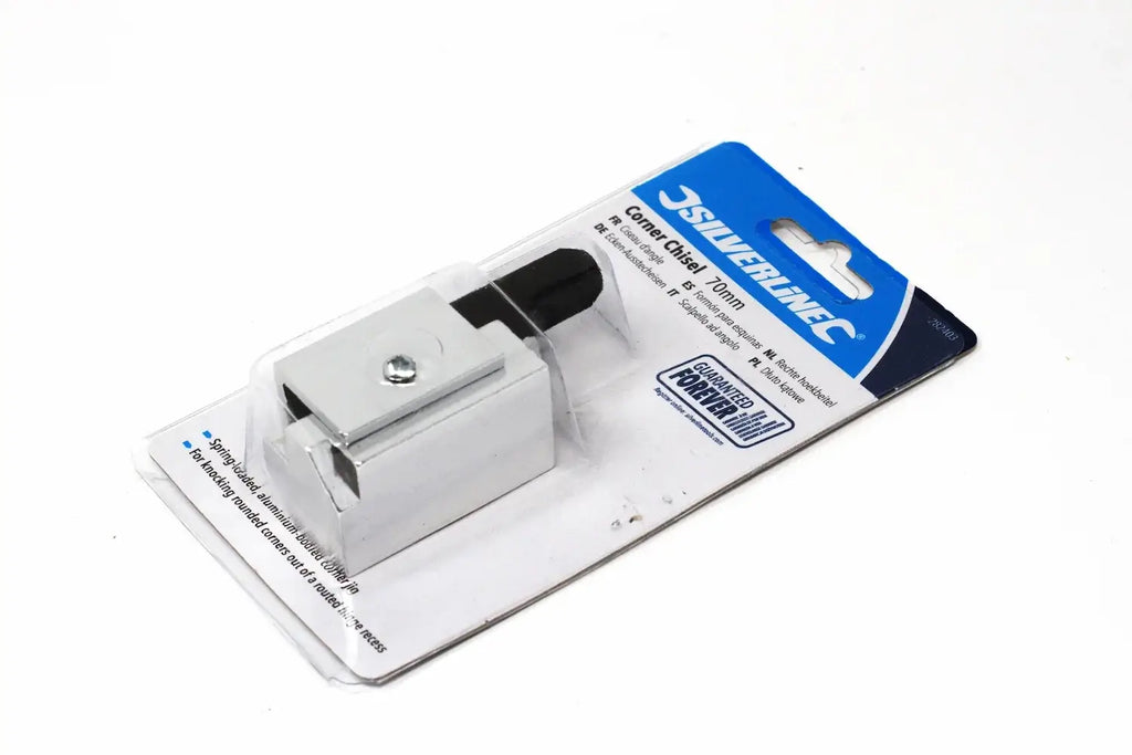 Silverline 70mm Corner Chisel - precision tool in packaging for woodworking projects.
