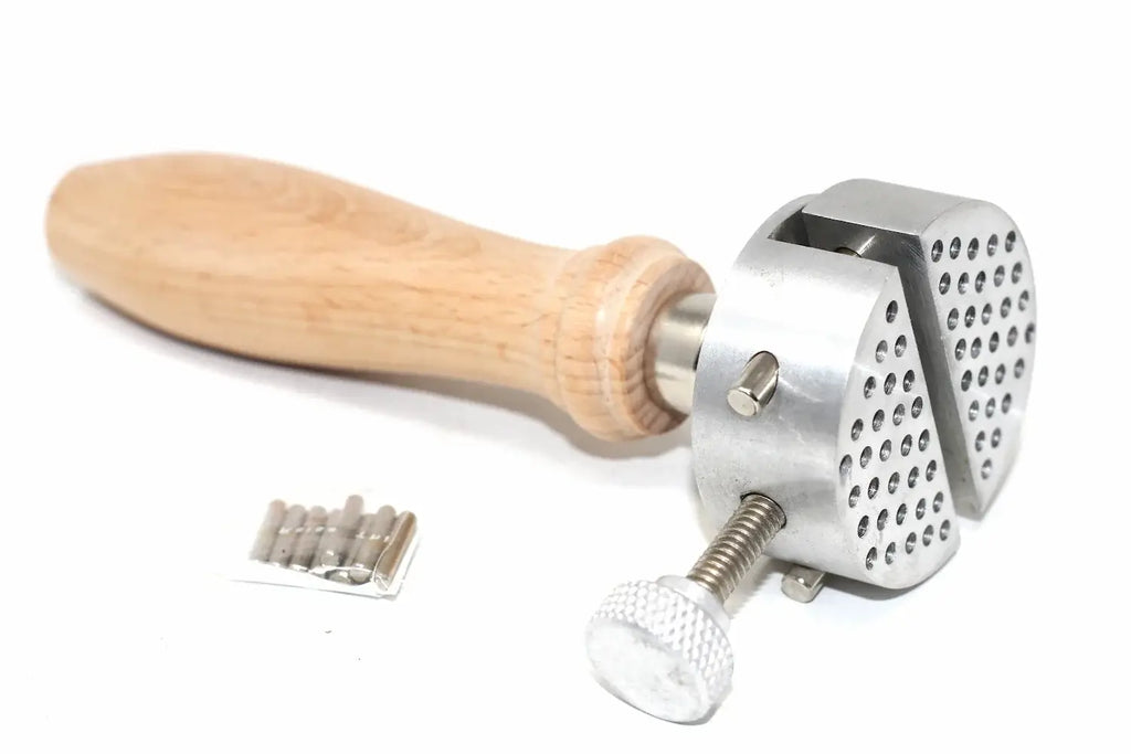 Silverline 24mm Hand Vice Work Holder by Cherry Tree Tools in silver metal with hardwood handle and adjustable pins