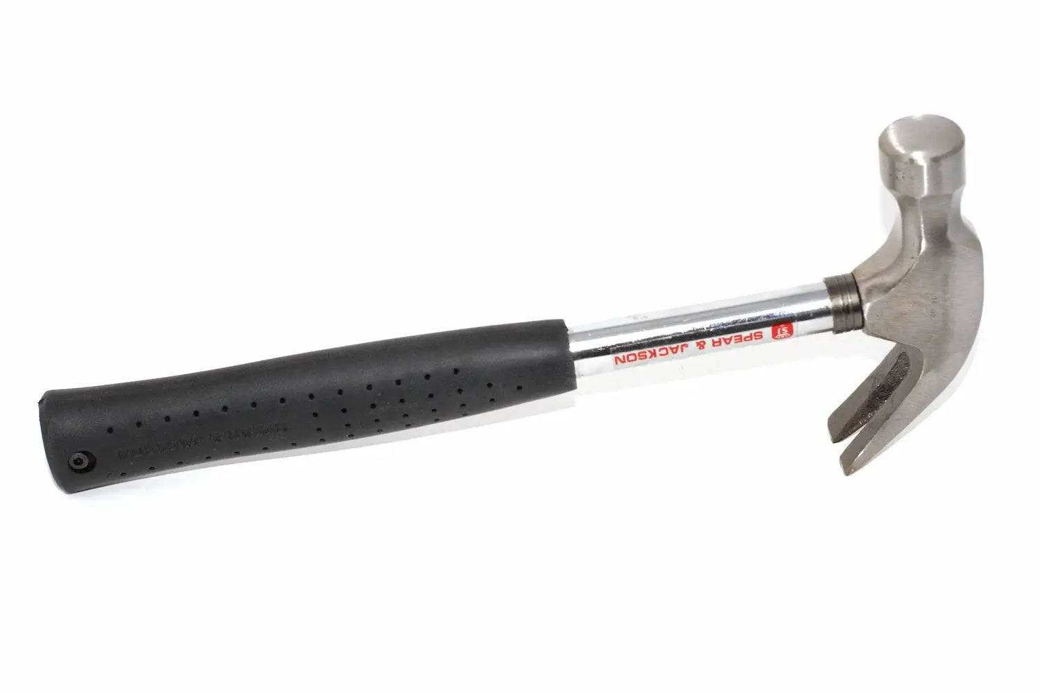 Spear & Jackson 16oz claw hammer by Cherry Tree Tools with black rubber grip and polished steel striking face