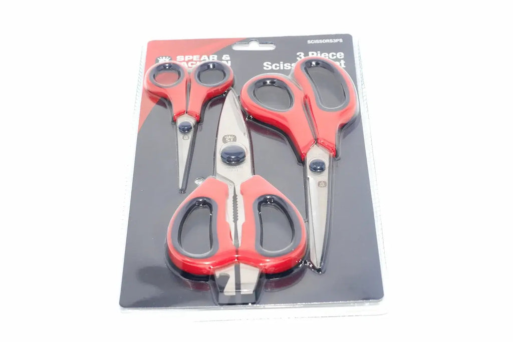Spear & Jackson 3pc Scissors Set by Cherry Tree Tools, red and black with ergonomic handles