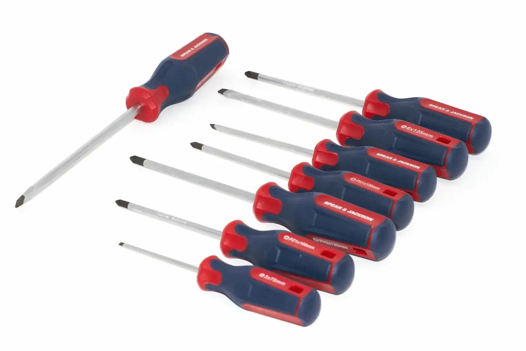 Spear & Jackson 8pc Screwdriver Set by Cherry Tree Tools, blue and red with magnetic tips