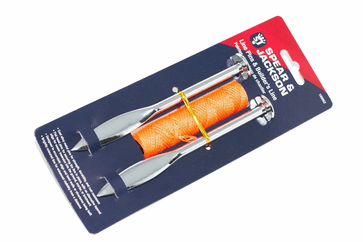 Spear & Jackson Builders Line & Pins by Cherry Tree Tools, cast alloy pins with flat heads, orange line