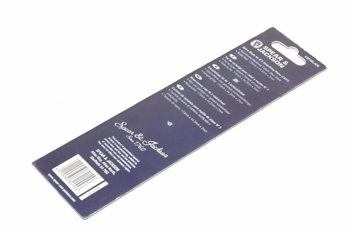 Spear & Jackson No 3 Plane Blade by Cherry Tree Tools, steel blade in dark card packaging