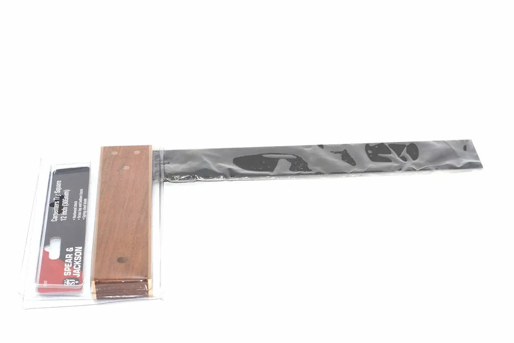 Spear & Jackson 12 Try Square with a durable blade and wooden stock, ideal for precise measurements and right-angle marking.