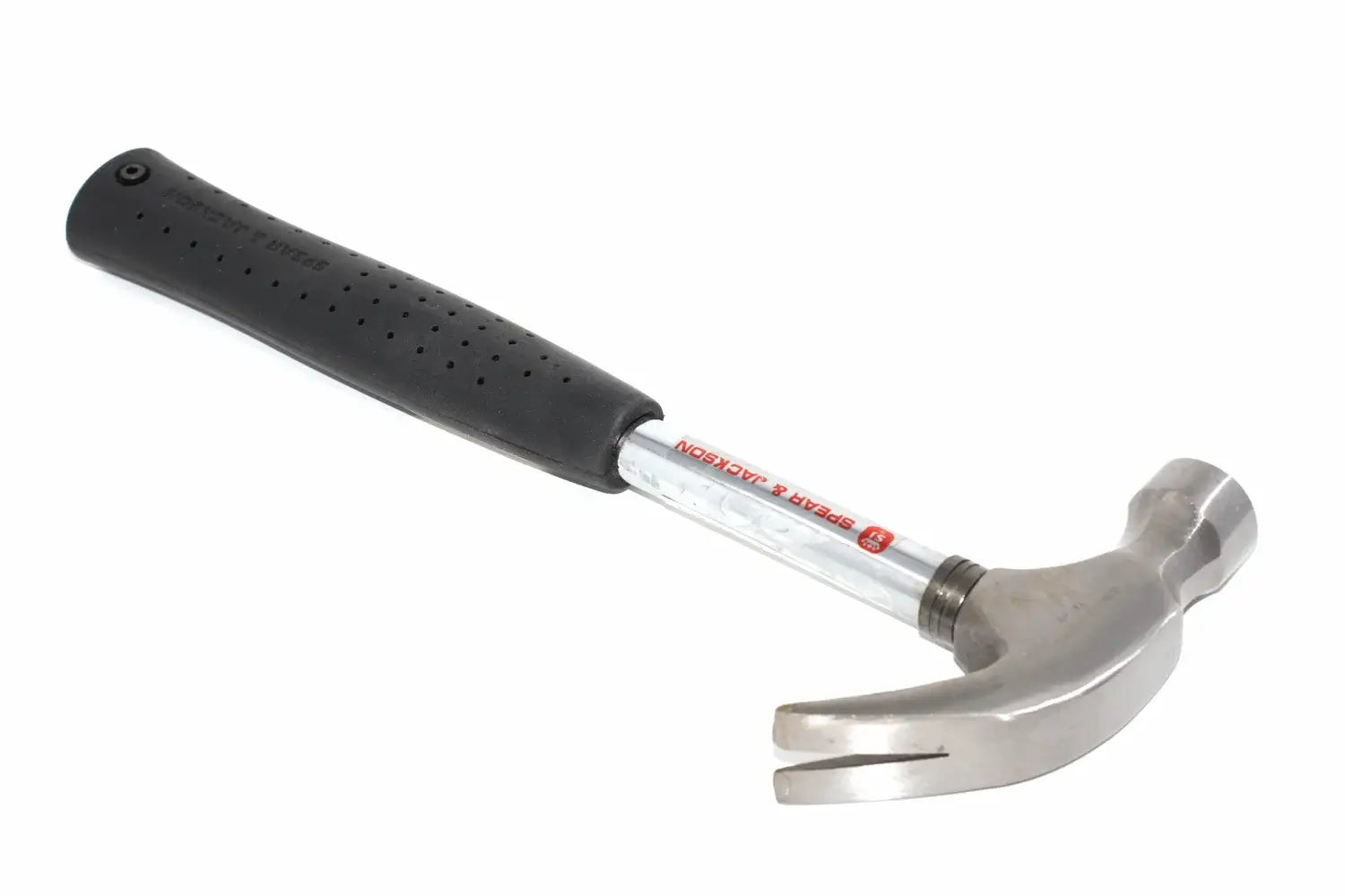 Spear & Jackson 16oz claw hammer by Cherry Tree Tools with black rubber grip and polished steel striking face