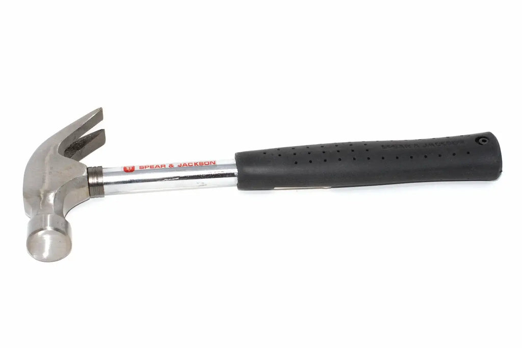 Spear & Jackson 16oz claw hammer by Cherry Tree Tools with polished steel striking face and black rubber grip