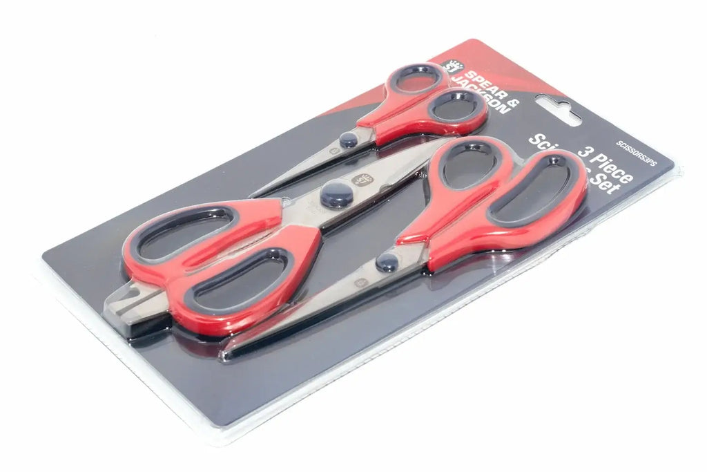Spear & Jackson 3pc Scissors Set by Cherry Tree Tools, red ergonomic handles