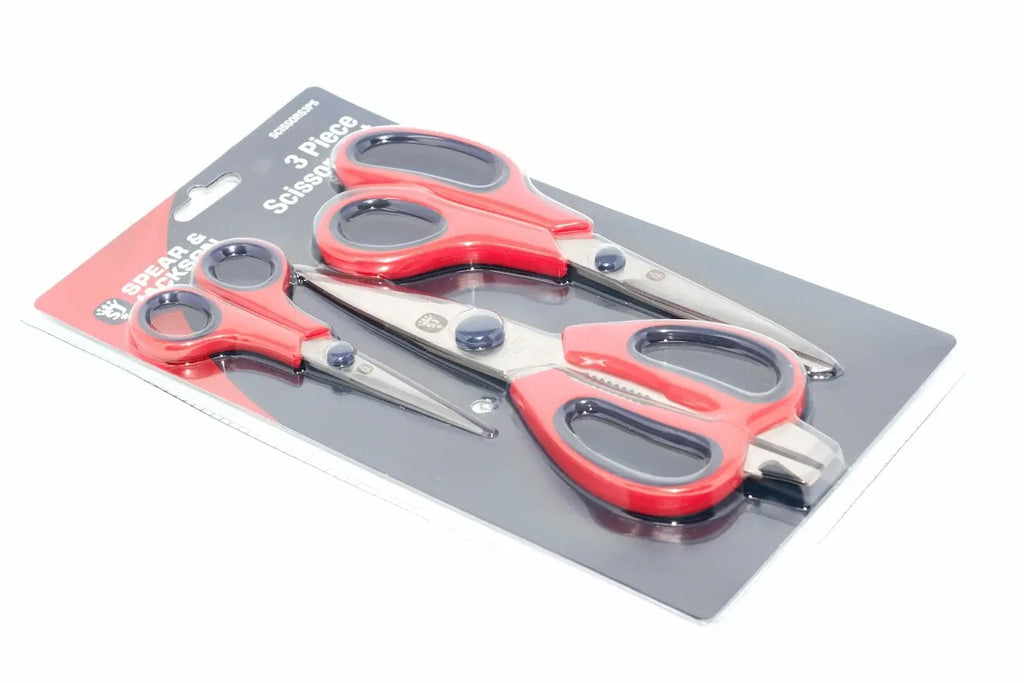 Spear & Jackson 3pc Scissors Set by Cherry Tree Tools, red handles and precision-ground blades