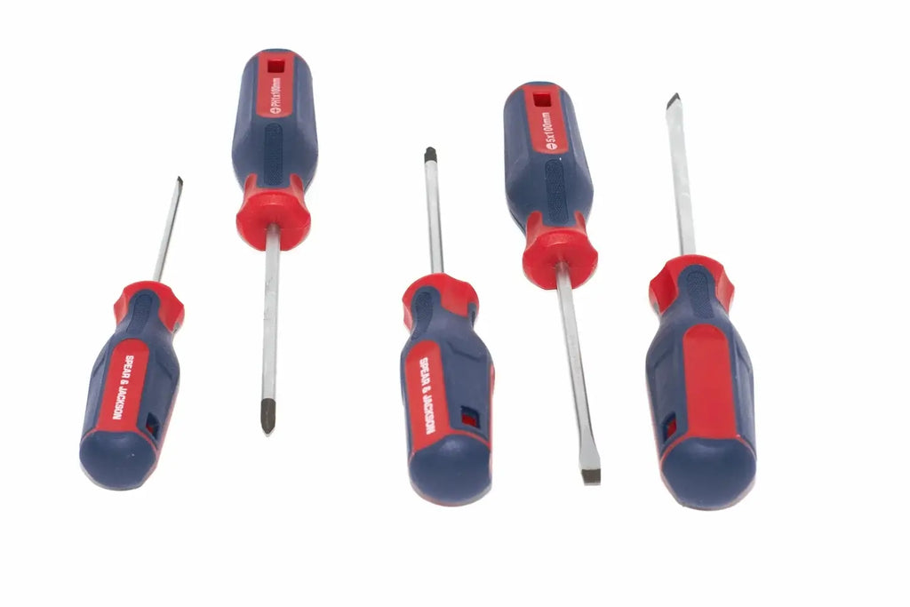 Spear & Jackson 5pc Screwdriver set by Cherry Tree Tools with magnetic steel tips and red blue handles