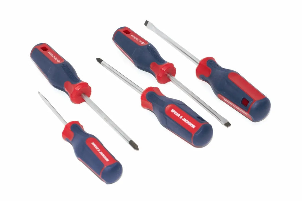 Spear & Jackson 5pc Screwdriver set by Cherry Tree Tools with magnetic tips and blue red handles