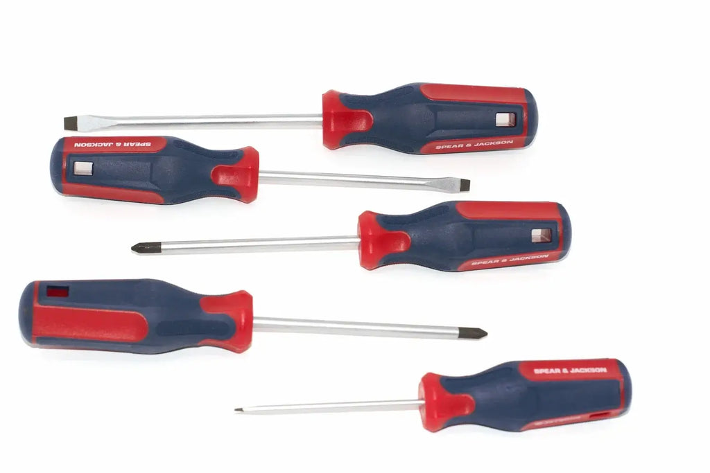 Spear & Jackson 5pc Screwdriver set by Cherry Tree Tools with magnetic tips, red and blue