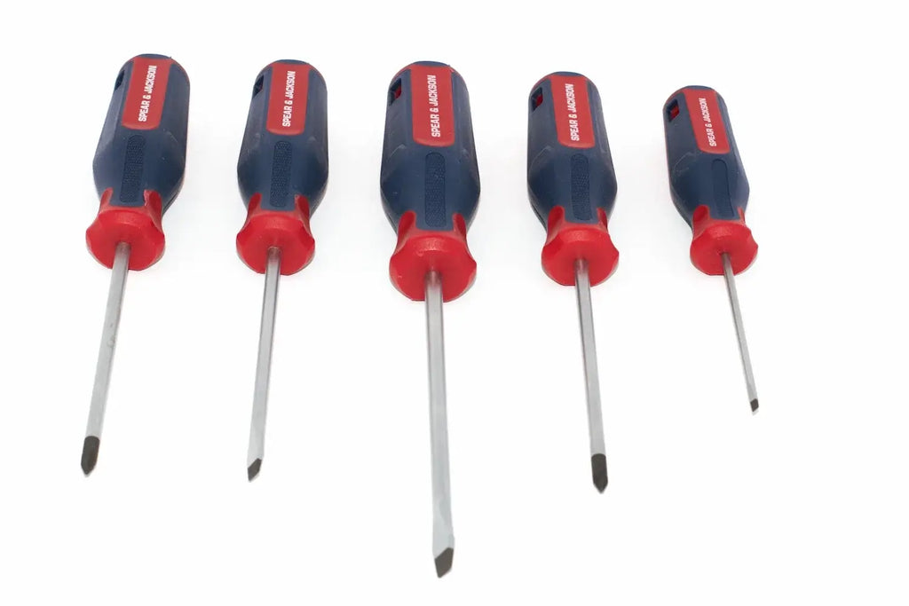 Spear & Jackson 5pc Screwdriver set by Cherry Tree Tools with magnetic steel tips, red and blue grips