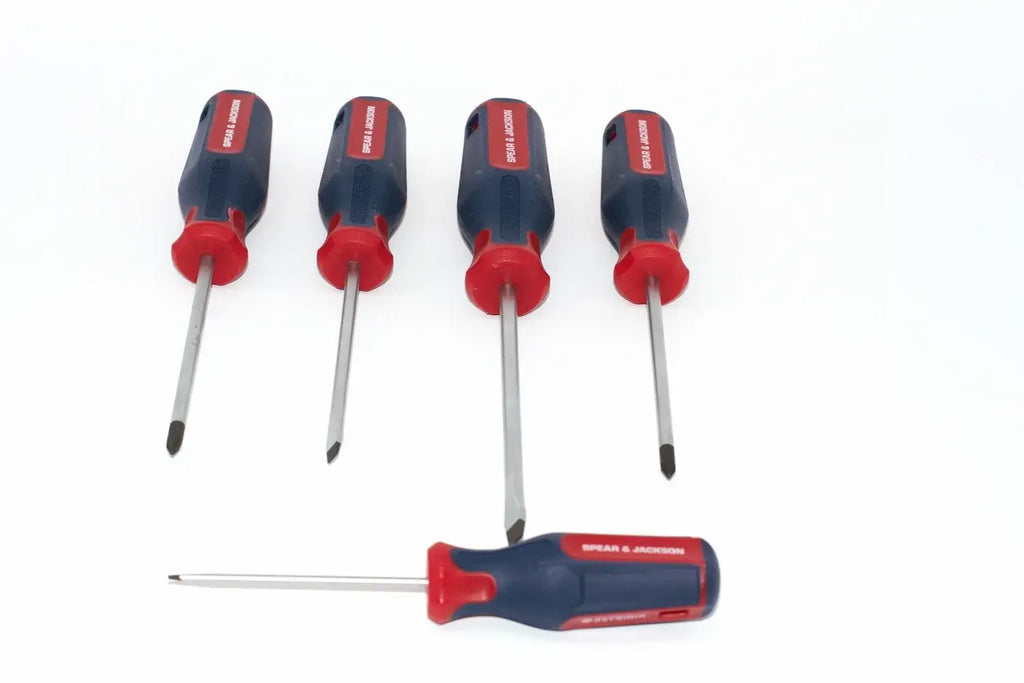 Spear & Jackson 5pc Screwdriver set by Cherry Tree Tools with magnetic steel tips and red and blue handles