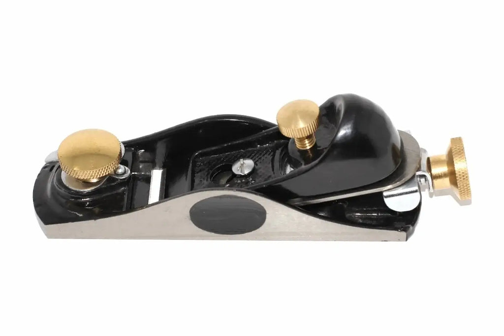 Spear & Jackson Block Plane 6 1/2 by Cherry Tree Tools, black block plane with brass adjusters