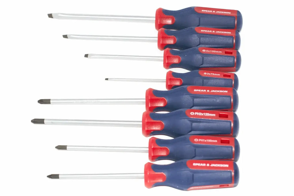 Spear & Jackson 8pc Screwdriver Set by Cherry Tree Tools, blue and red with magnetic tips