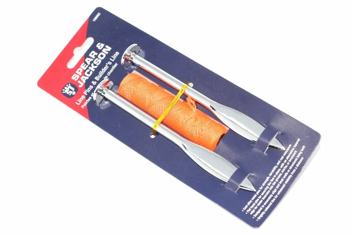 Spear & Jackson Builders Line & Pins by Cherry Tree Tools, cast alloy pins with flat heads, orange line