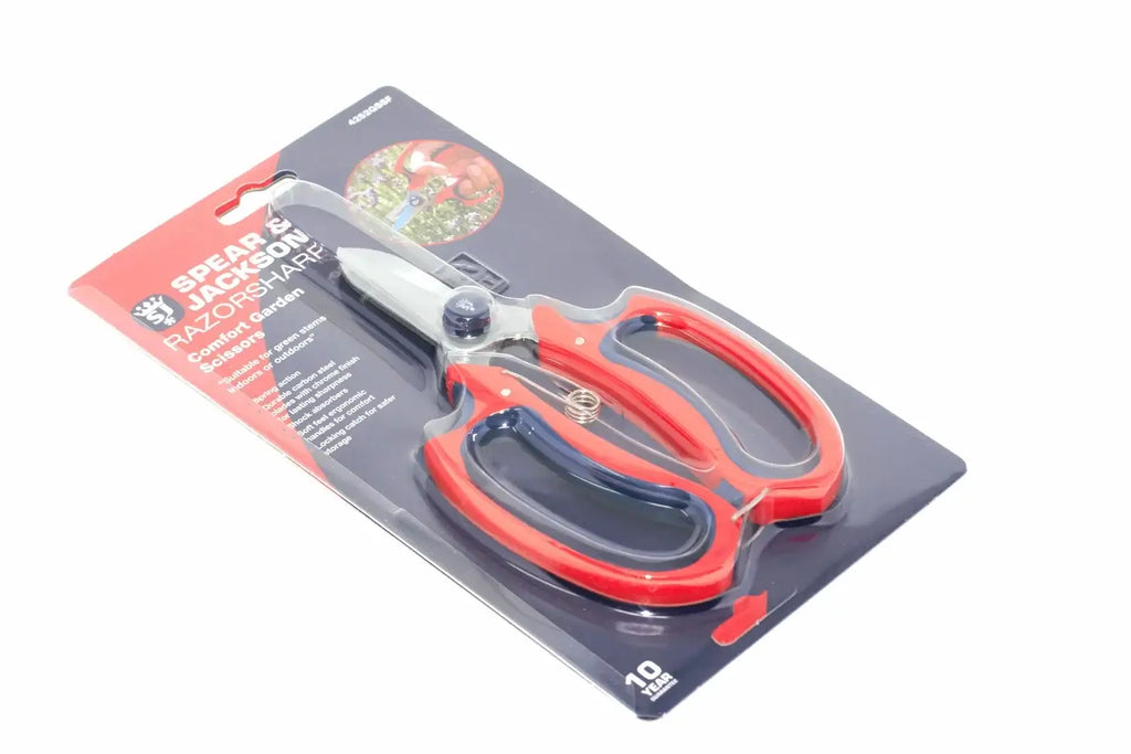 Spear & Jackson Comfort Garden Scissors by Cherry Tree Tools, red and black, spring action pruning